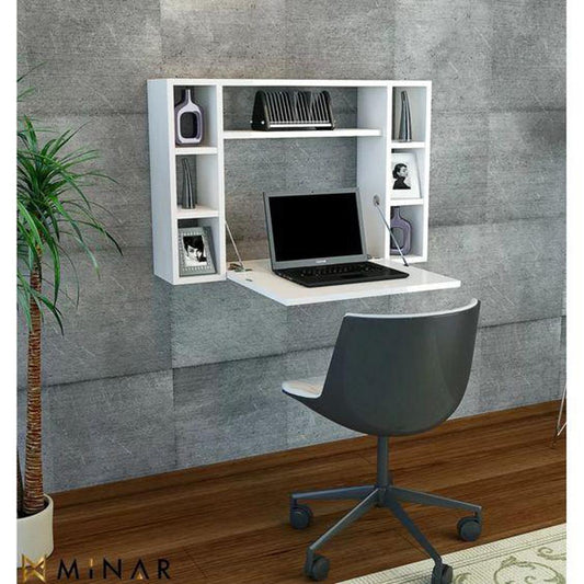 Homidea Deroni Writing Desk - Computer Workstation - Home Office Desk - Writing Table with Shelf Unit in Modern Design (White/Avola)