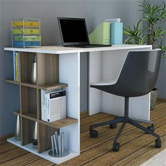 Homidea Deroni Writing Desk - Computer Workstation - Home Office Desk - Writing Table with Shelf Unit in Modern Design (White/Avola)