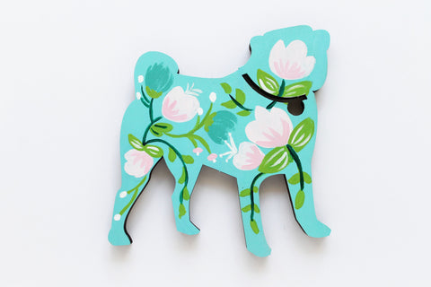 Wooden Pug Silhouette - teal