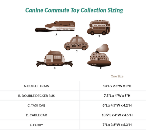 Canine Commute Toy Collection Sizing