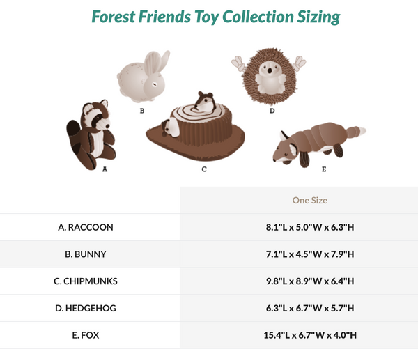 Dog Plush Toy_Forest Friends Collection_Sizing chart