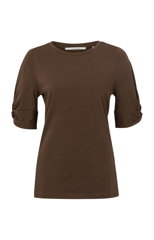 hanger grot Ongedaan maken T-shirt with round neck and 3/4 sleeves with twisted detail - Chocolat –  YAYA - EN