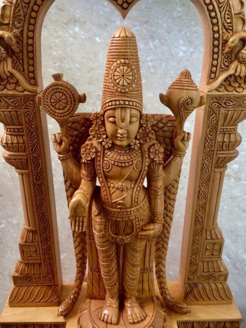 Wooden Fine Carved TIRUPATI BALAJI Statue – Malji Arts India ...