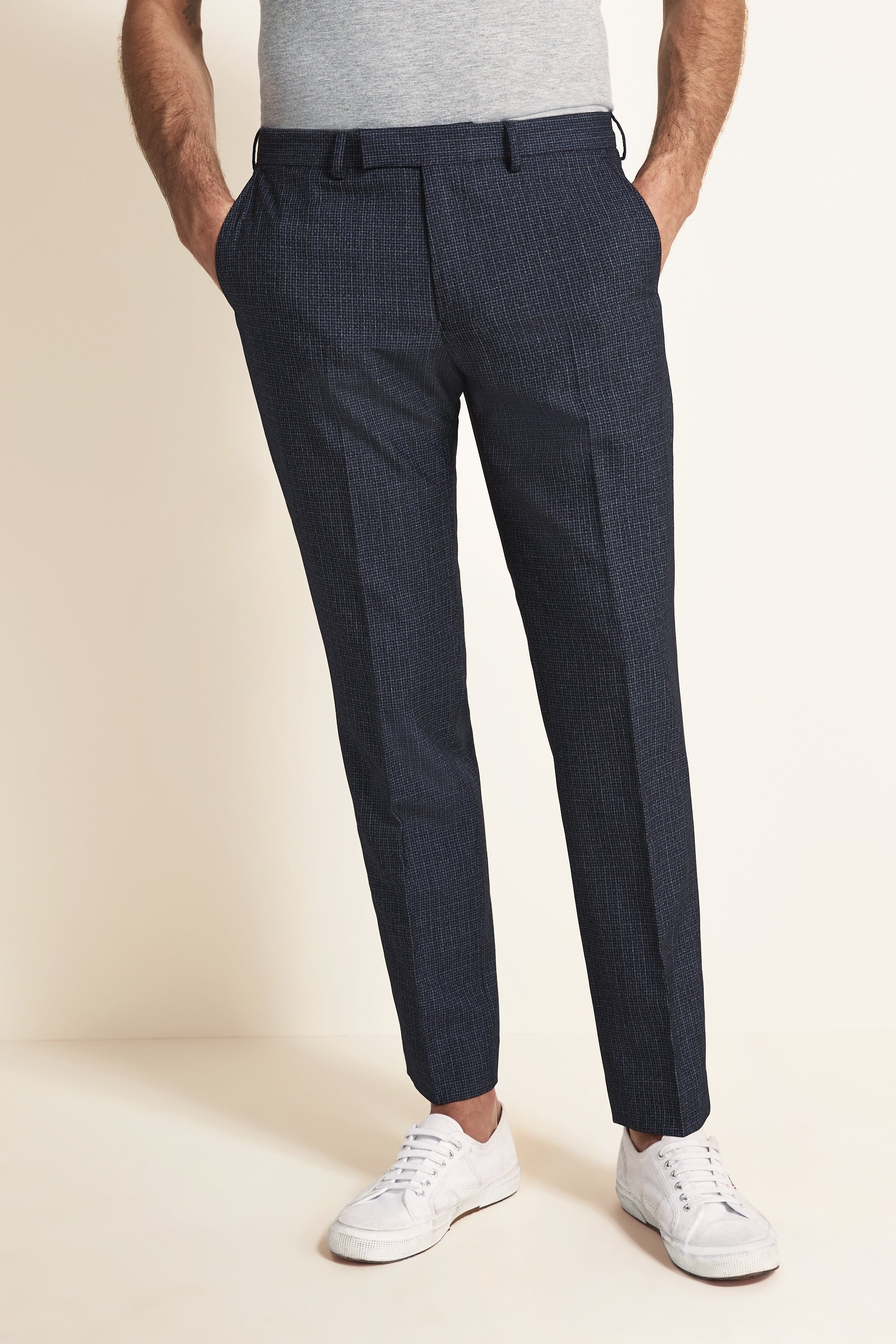 MOSS 1851 | Tailored Fit Mid Blue Puppytooth Trousers | Moss Box