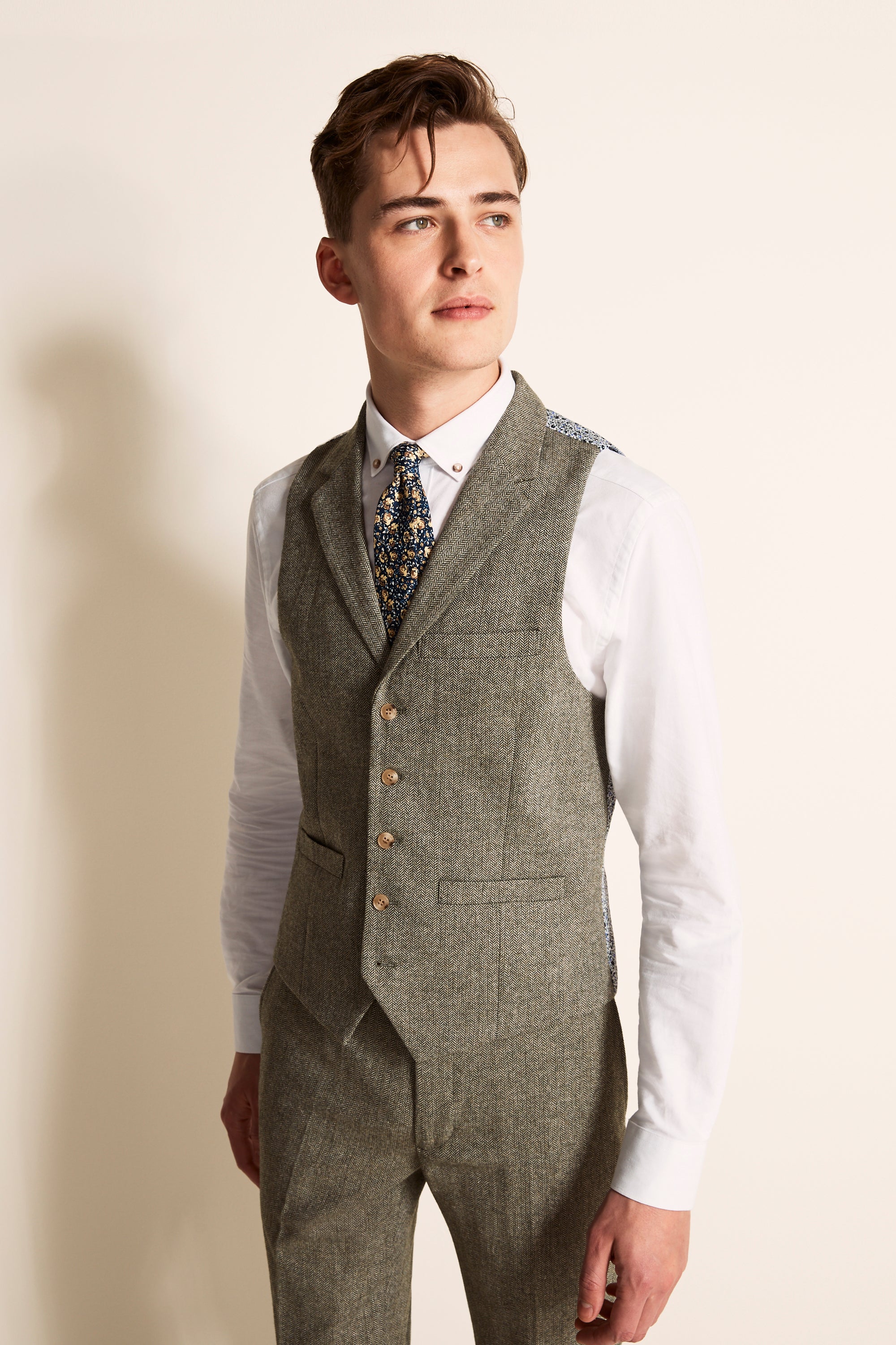 Moss London Sage Herringbone Suit