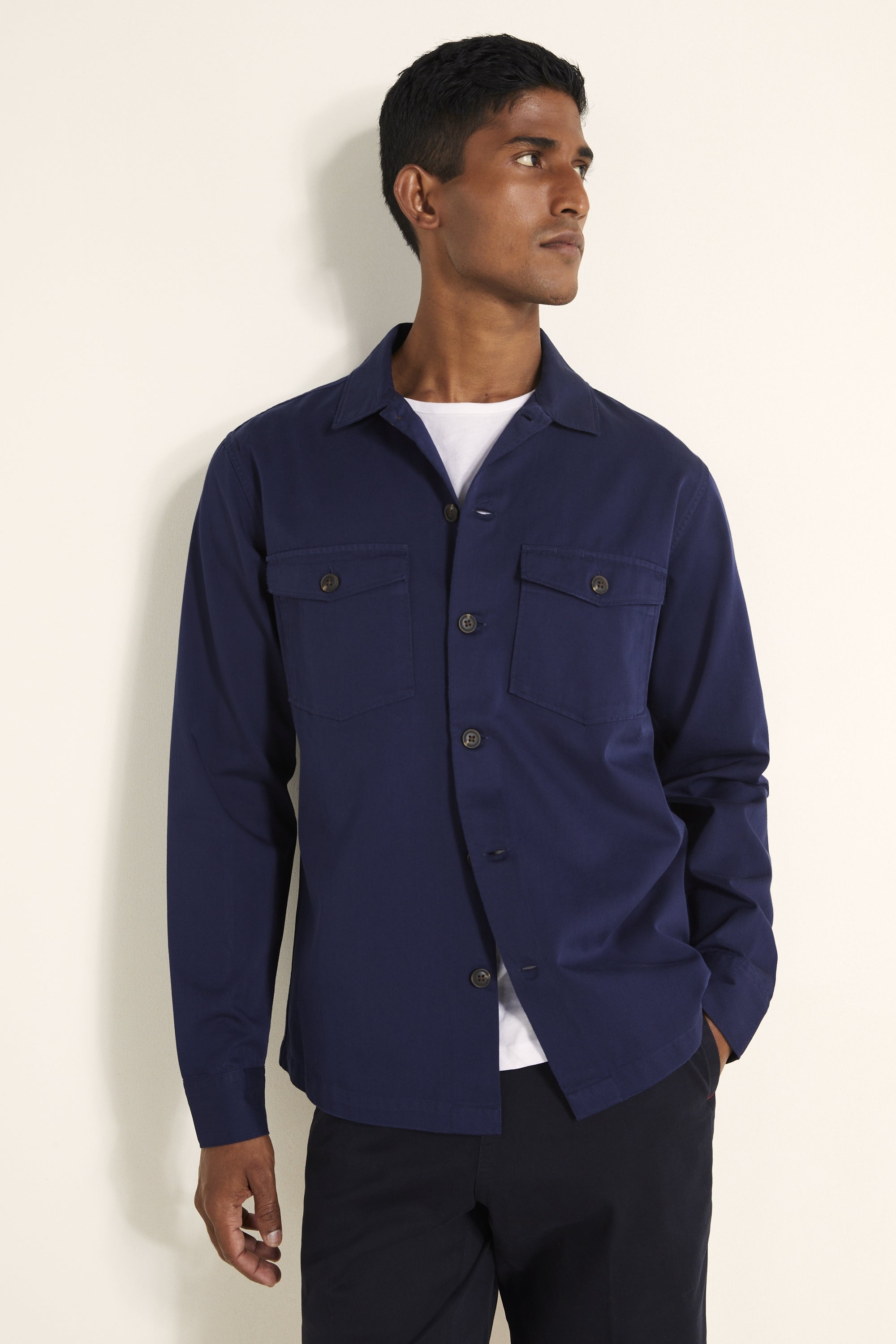 MB BY MOSS BROS | Tailored Fit Navy Two Pocket Overshirt | Moss Box