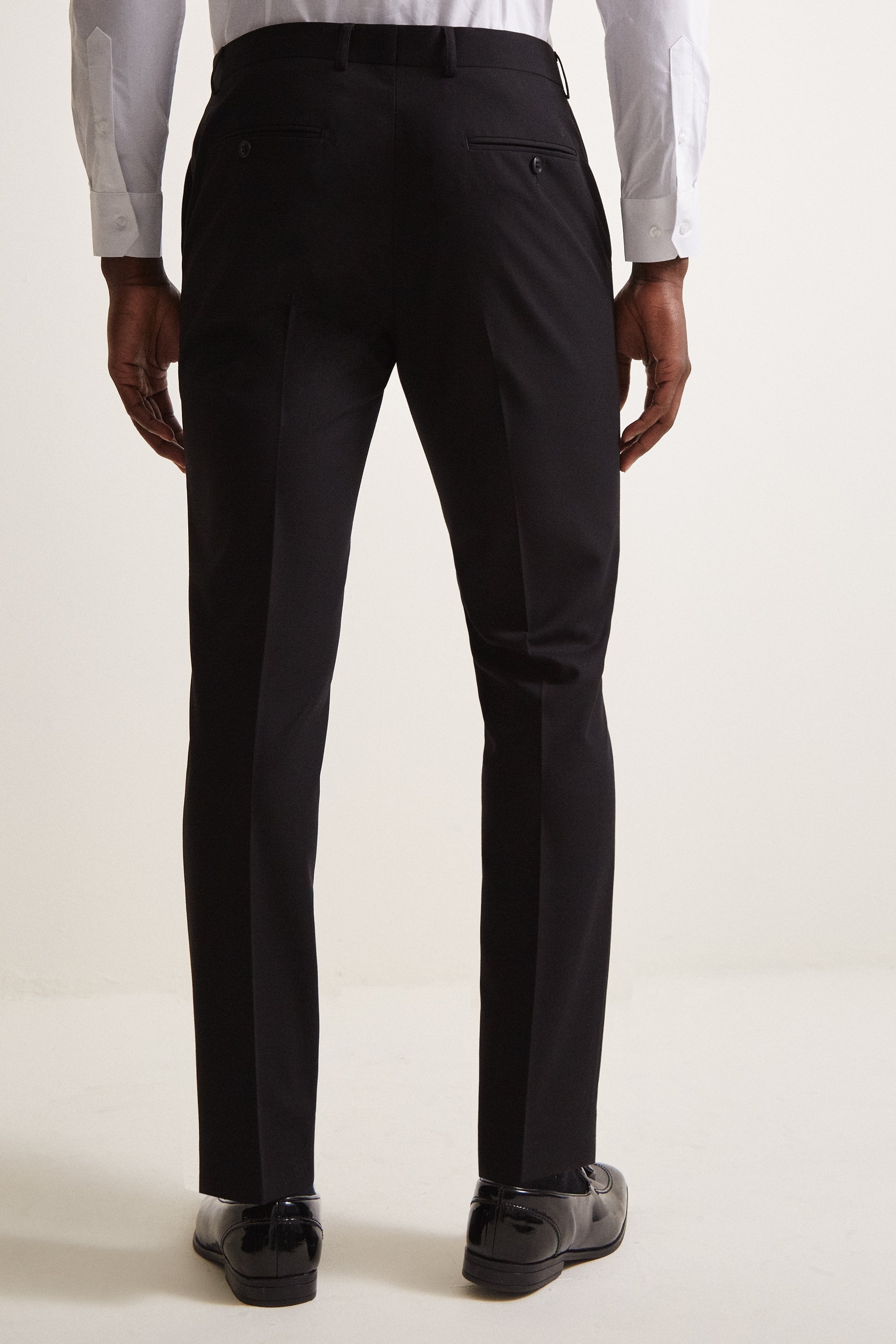 MOSS LONDON | Slim Fit Black Tuxedo Trousers | Moss Box