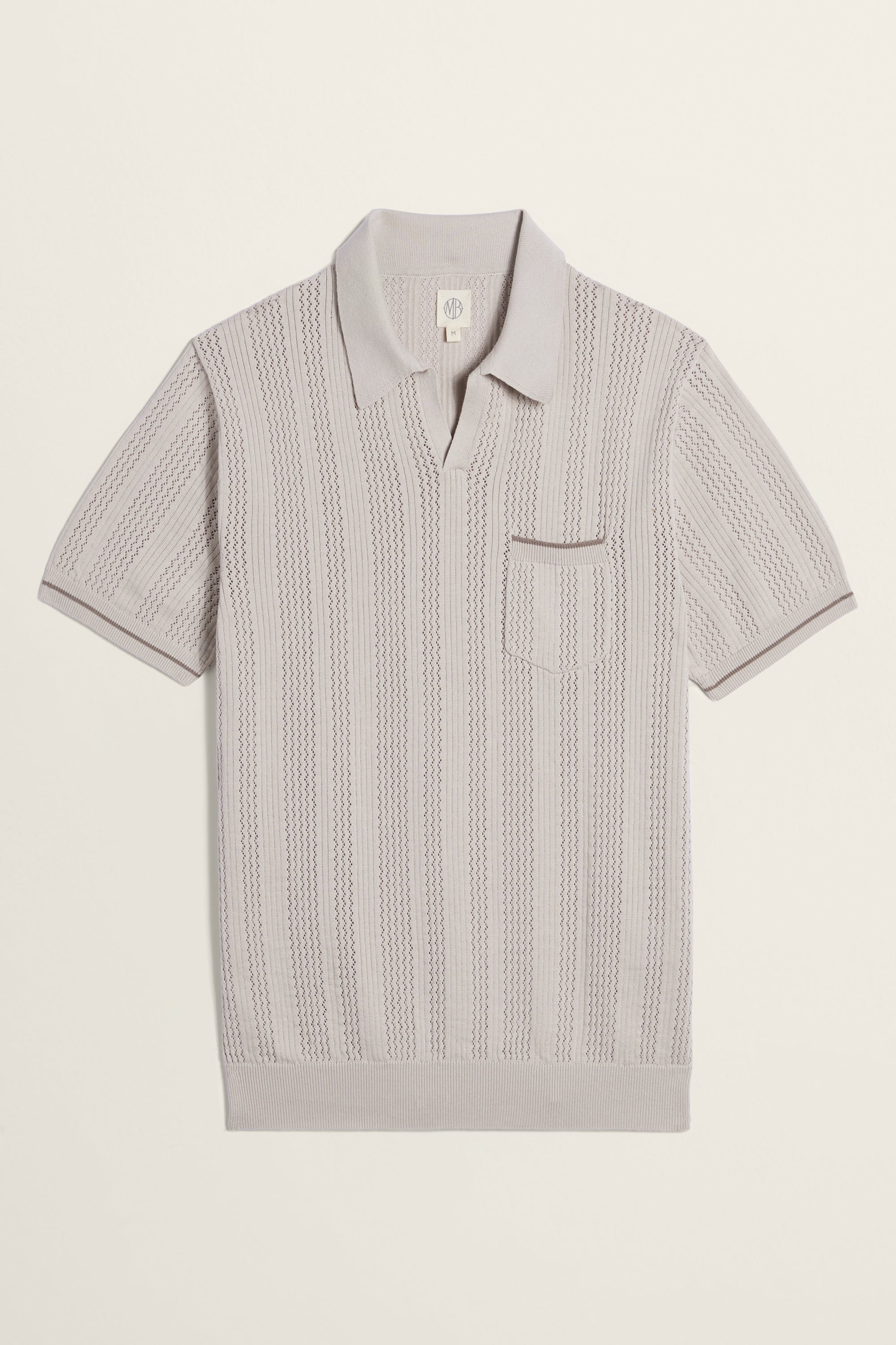 MB BY MOSS BROS | Taupe Cotton Open Knit Skipper Polo | Moss Box