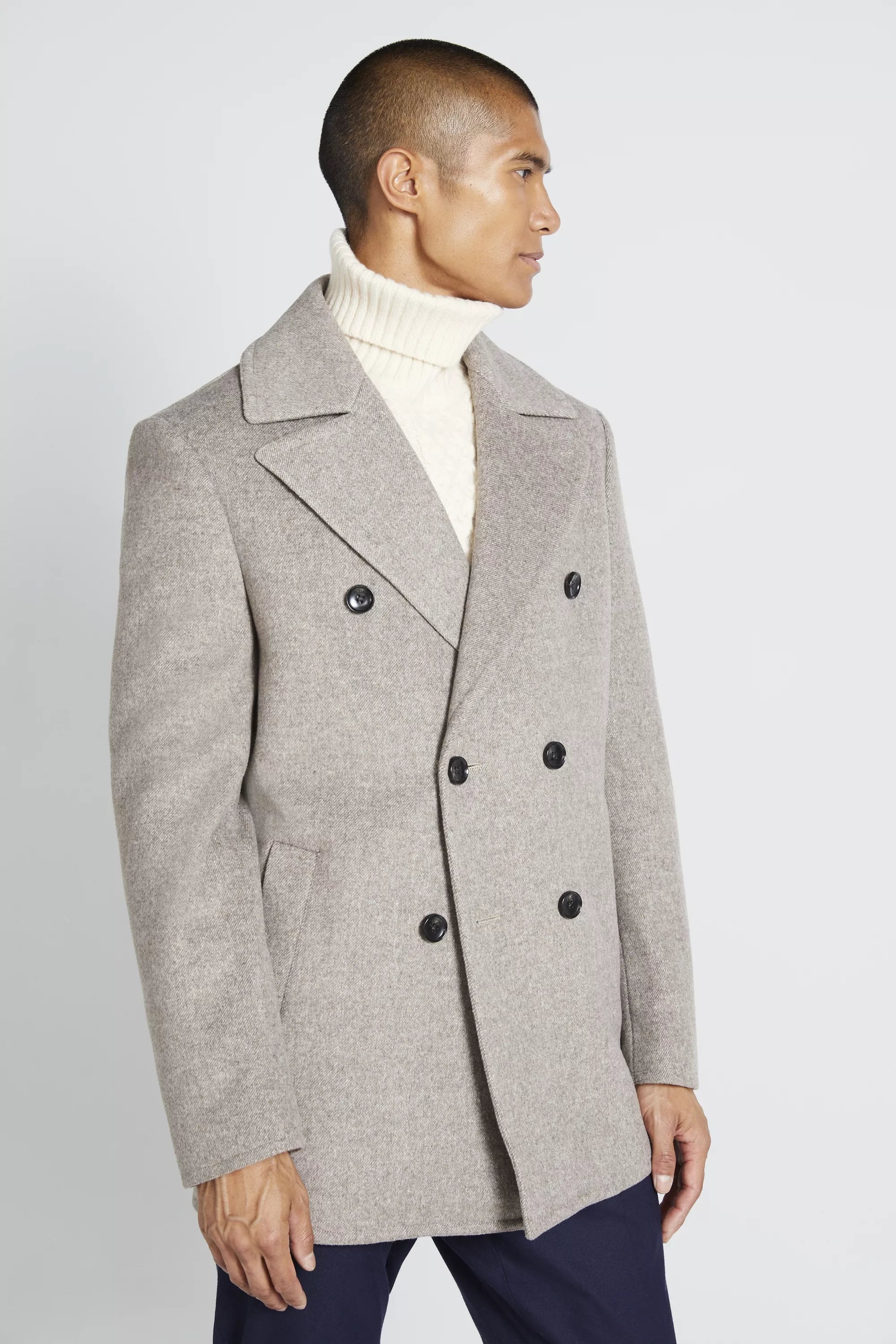 MOSS | Tailored Fit Oatmeal Pea Coat | Moss Box