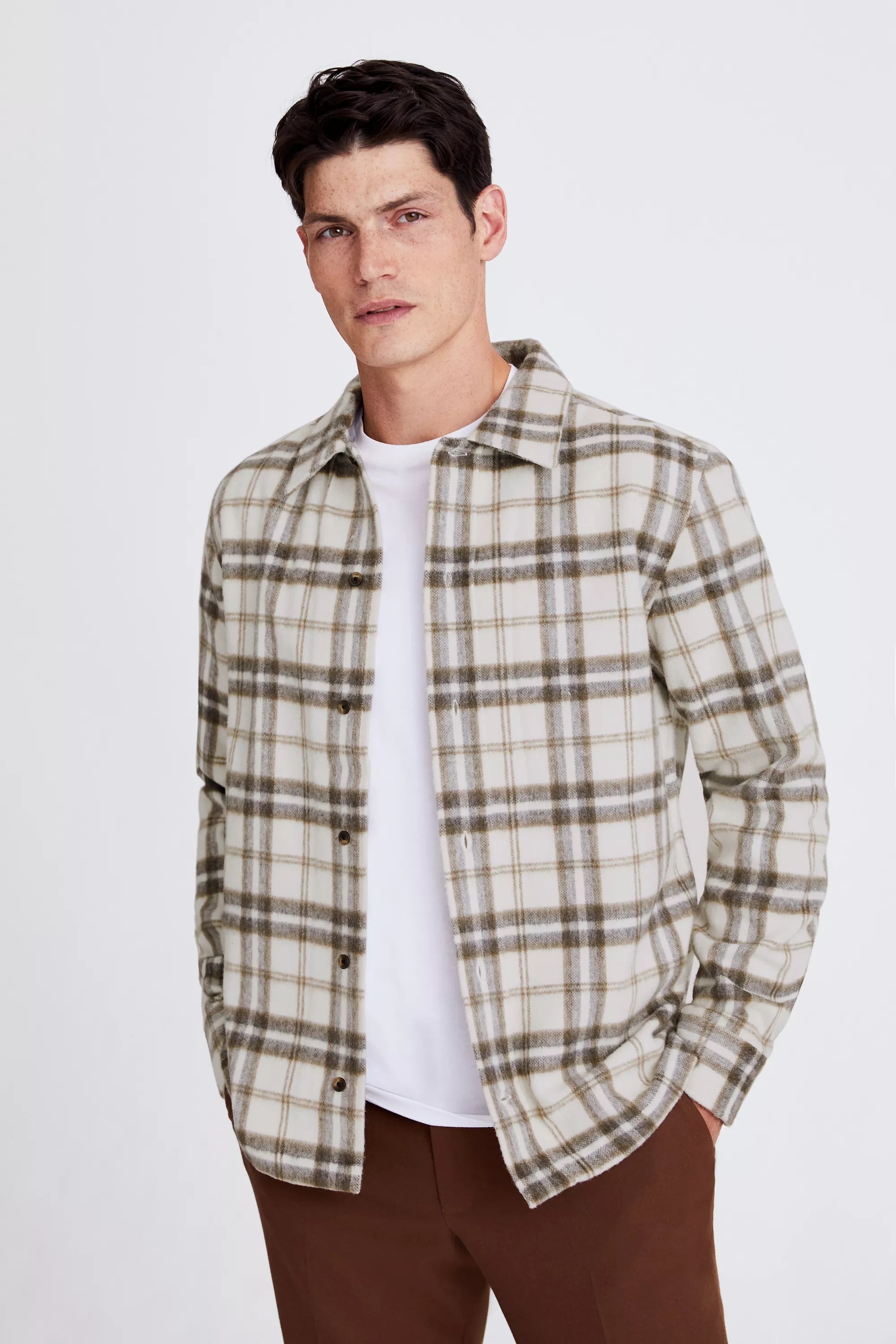 MOSS | Tailored Fit Tobacco Check Overshirt | Moss Box