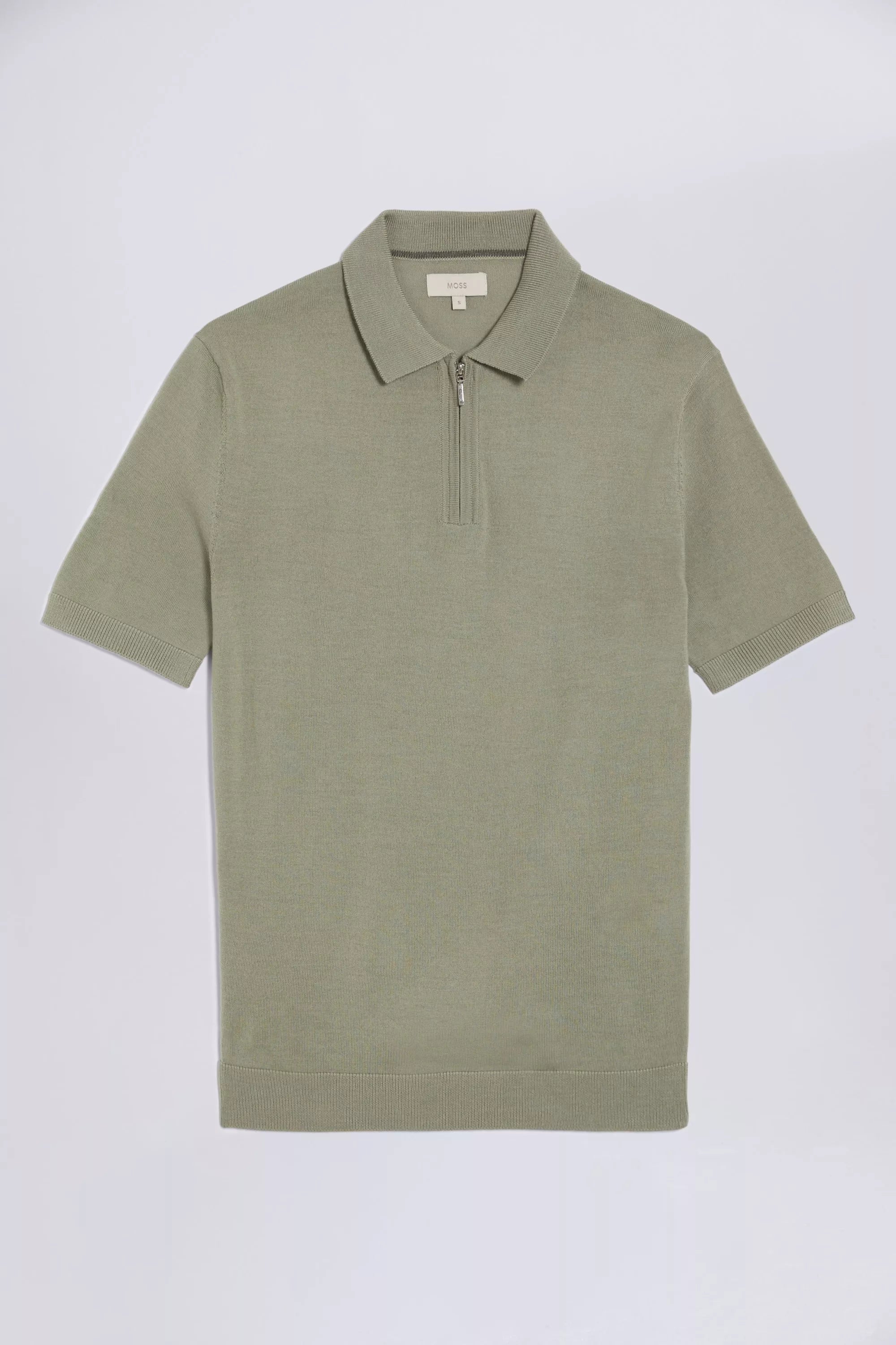 MOSS | Sage Green Merino Quarter Zip Polo Shirt | Moss Box