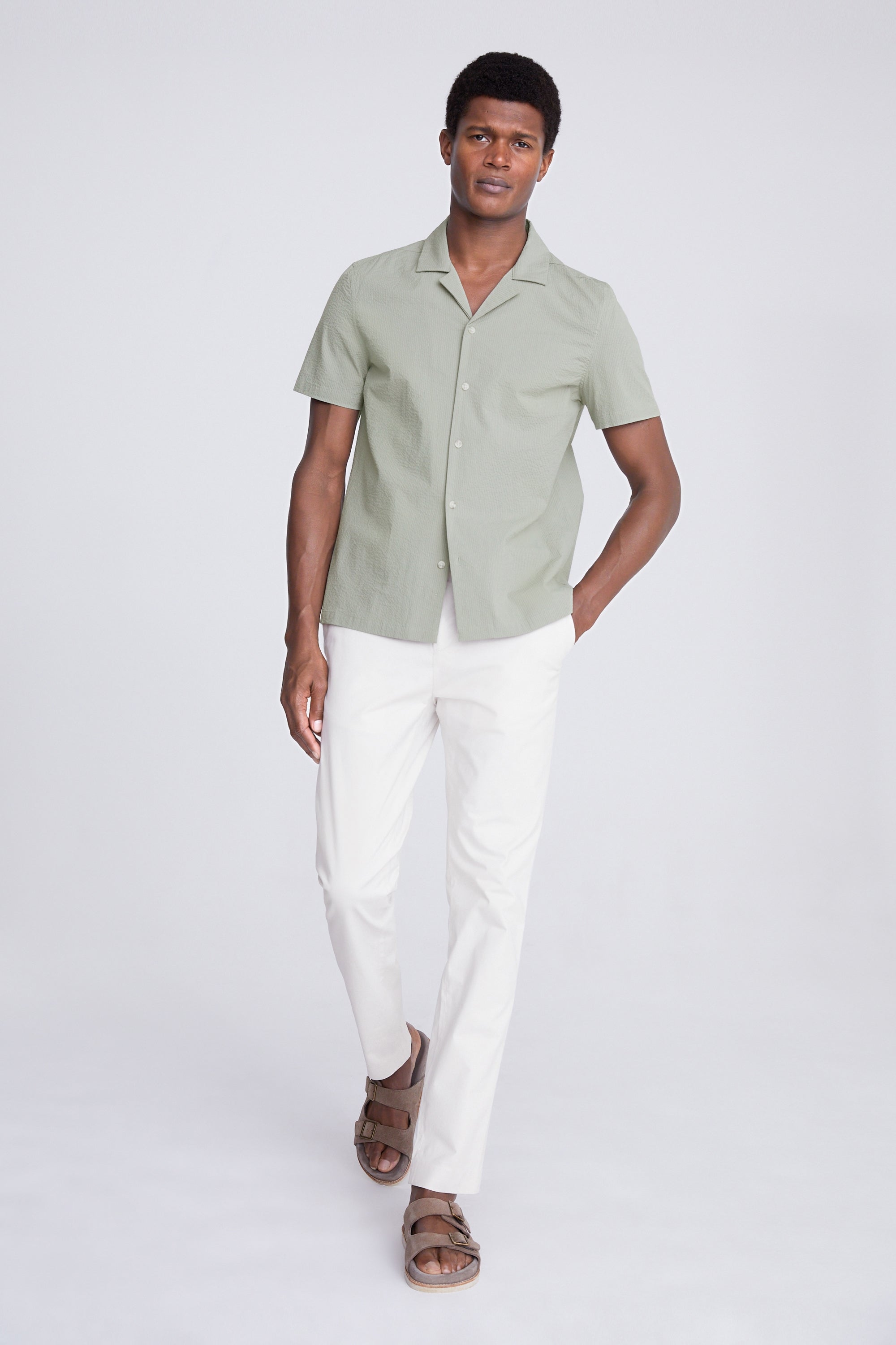 MOSS | Sage Seersucker Cuban Collar Shirt | Moss Box