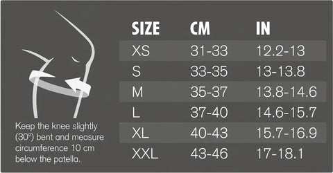 Grössentabelle für RX Knee Sleeve Power Max 7mm