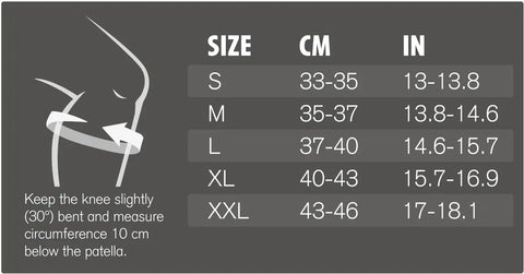Grössentabelle für X-RX Knee Support 7mm mit Straps