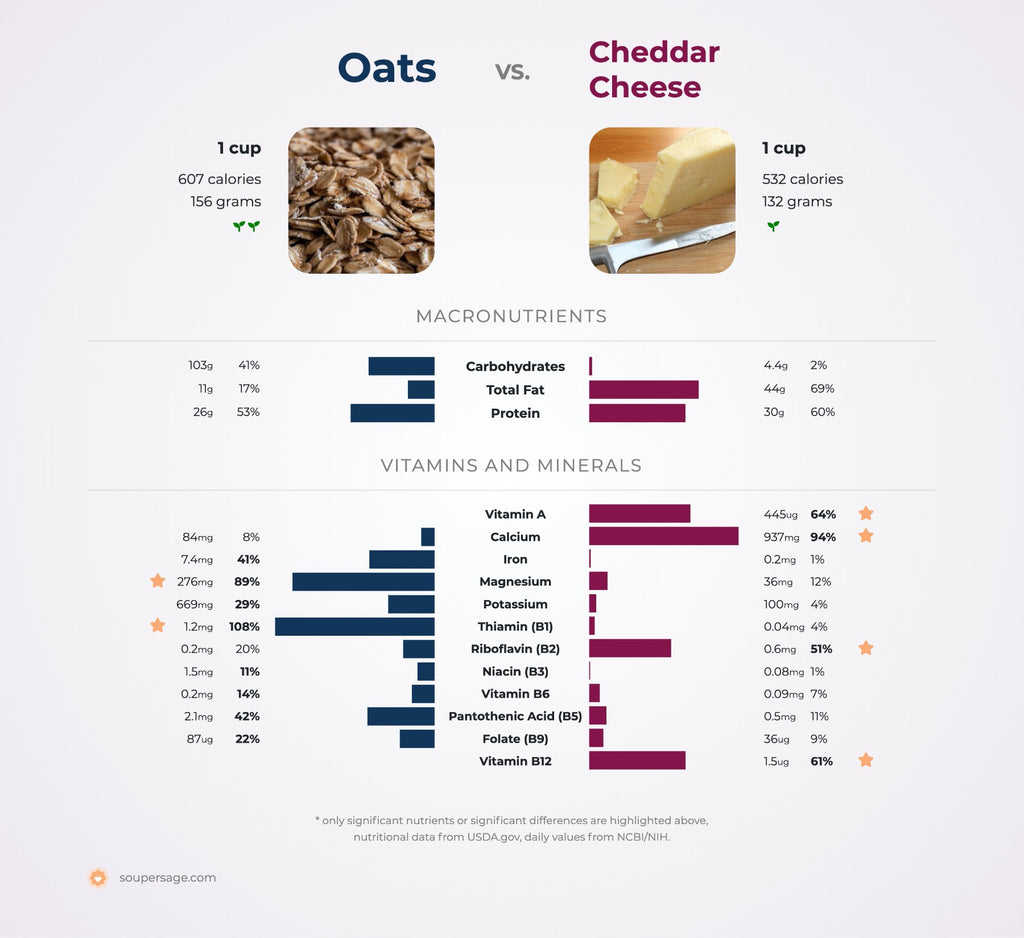 Cheddar Cheese vs Oats Nutrition