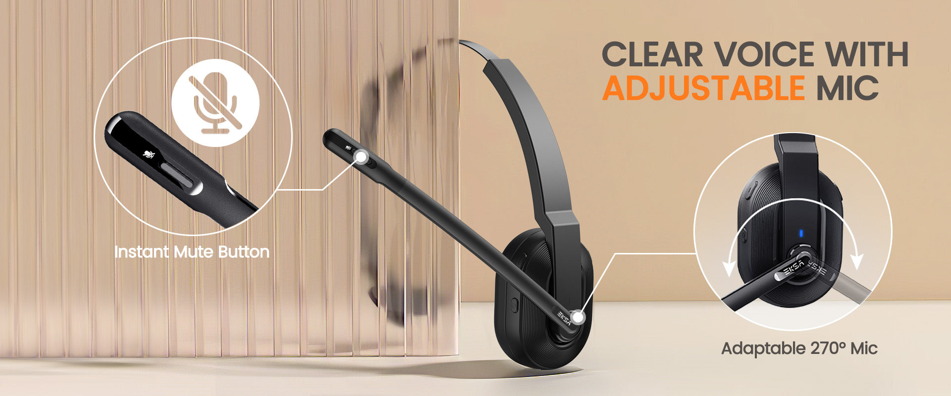 Noise cancelling microphone with instant mute button on EKSAtelecom H5