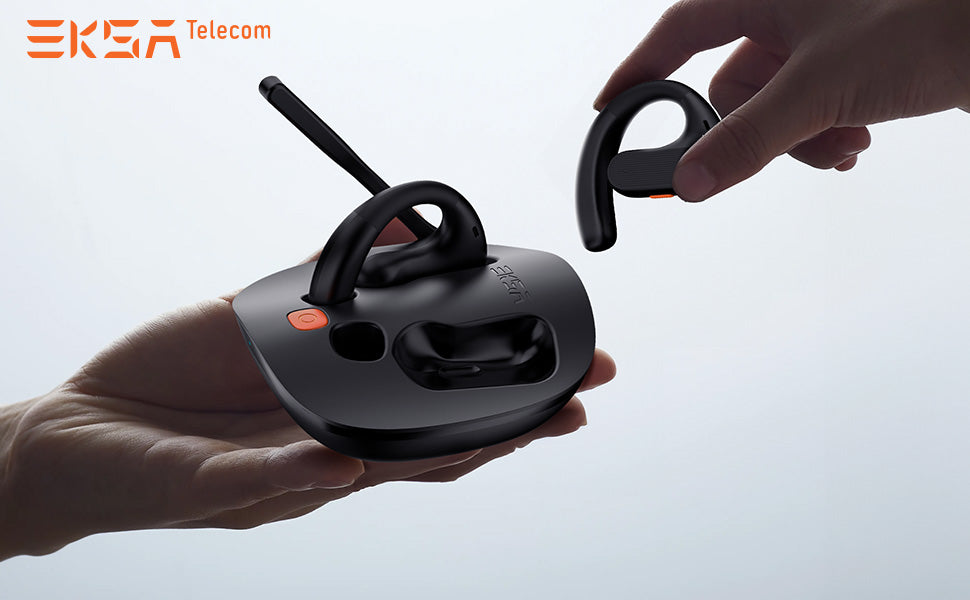 EKSAtelecom S30 Open-Ear Air Conduction True Wireless Headset: black headset, open-ear design