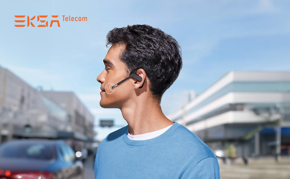 EKSAtelecom S30 Open-Ear Air Conduction True Wireless Headset: A sleek, black headset with open-ear design