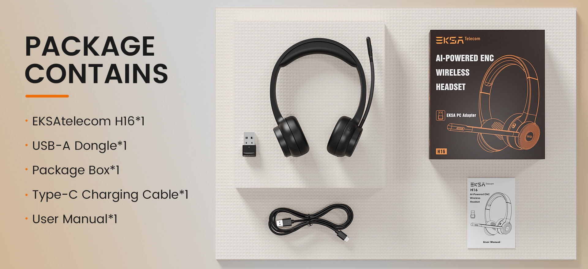 H16 earphones and packing box manual and other accessories - EKSAtelecom