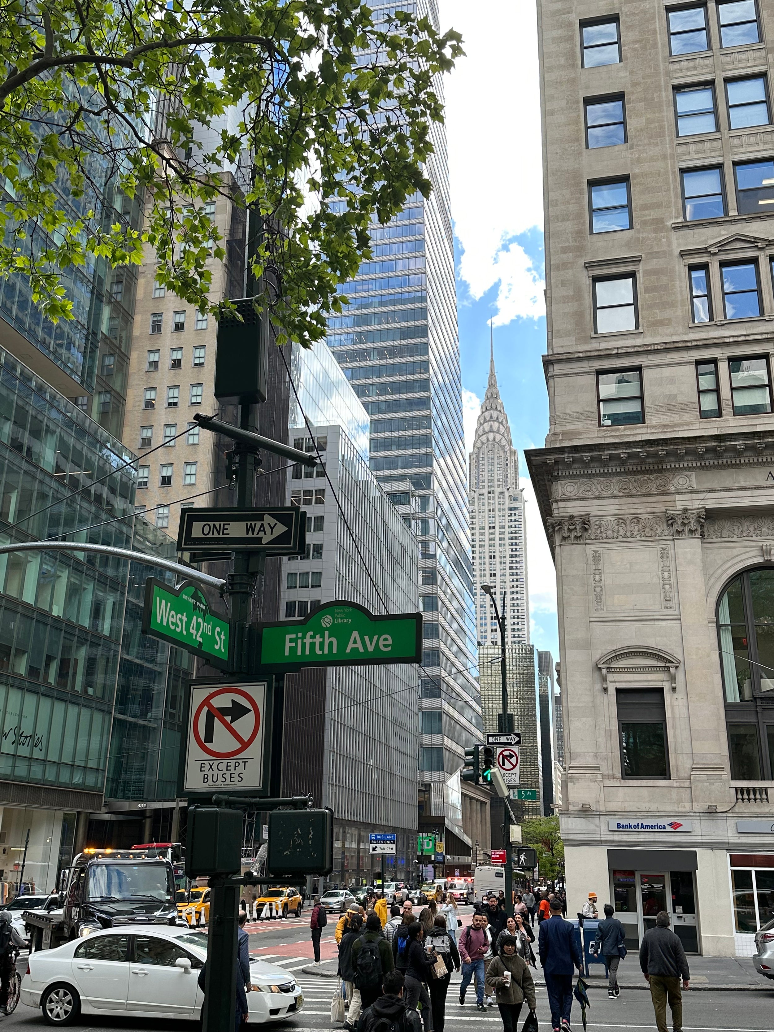 The Chrysler Building as spotted from the corner by New York Public Library.