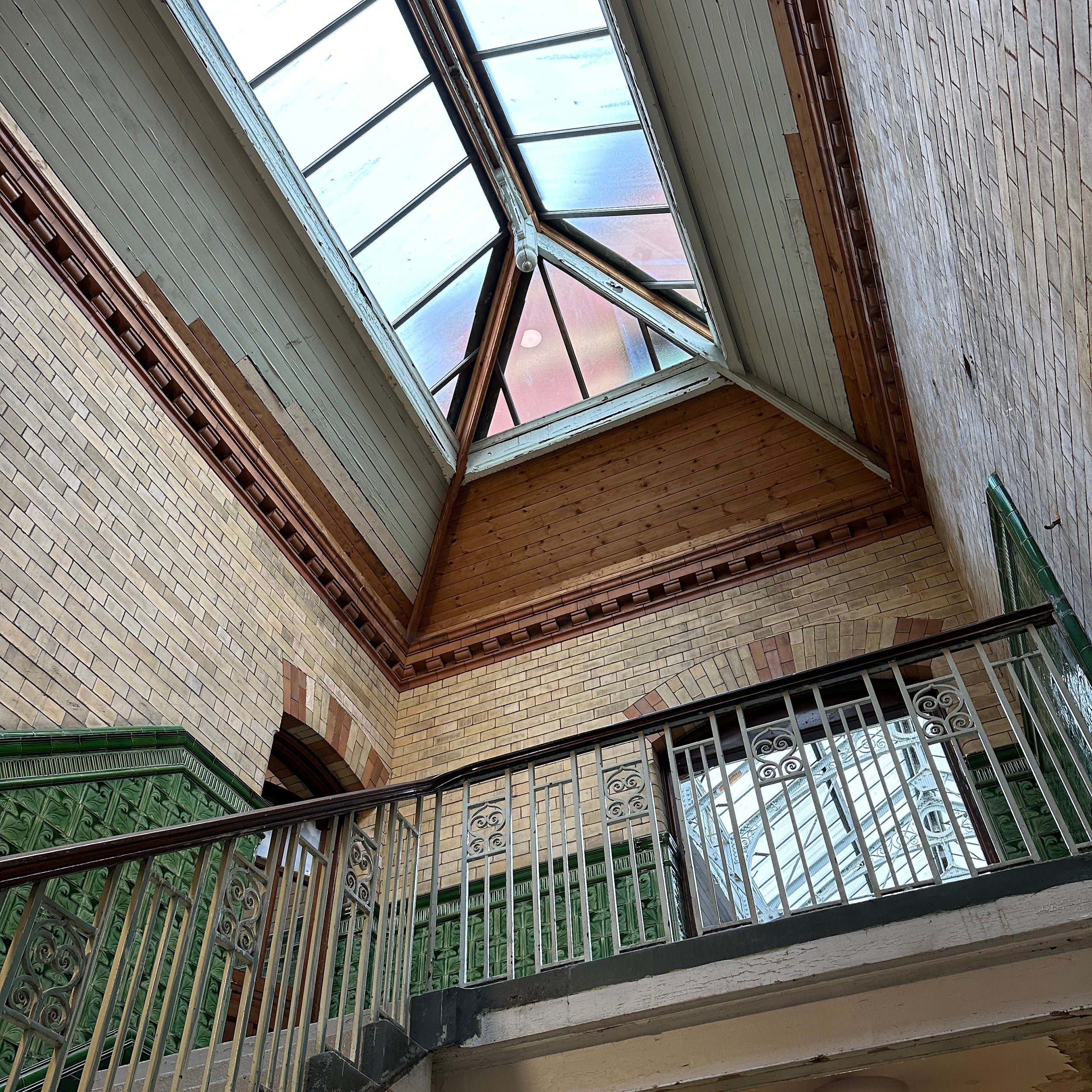 Looking up at a glass ceiling