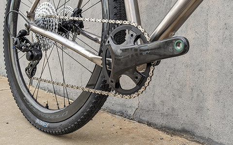 Titanium gravel bike with Campagnolo EKAR 1x13 Drivetrain