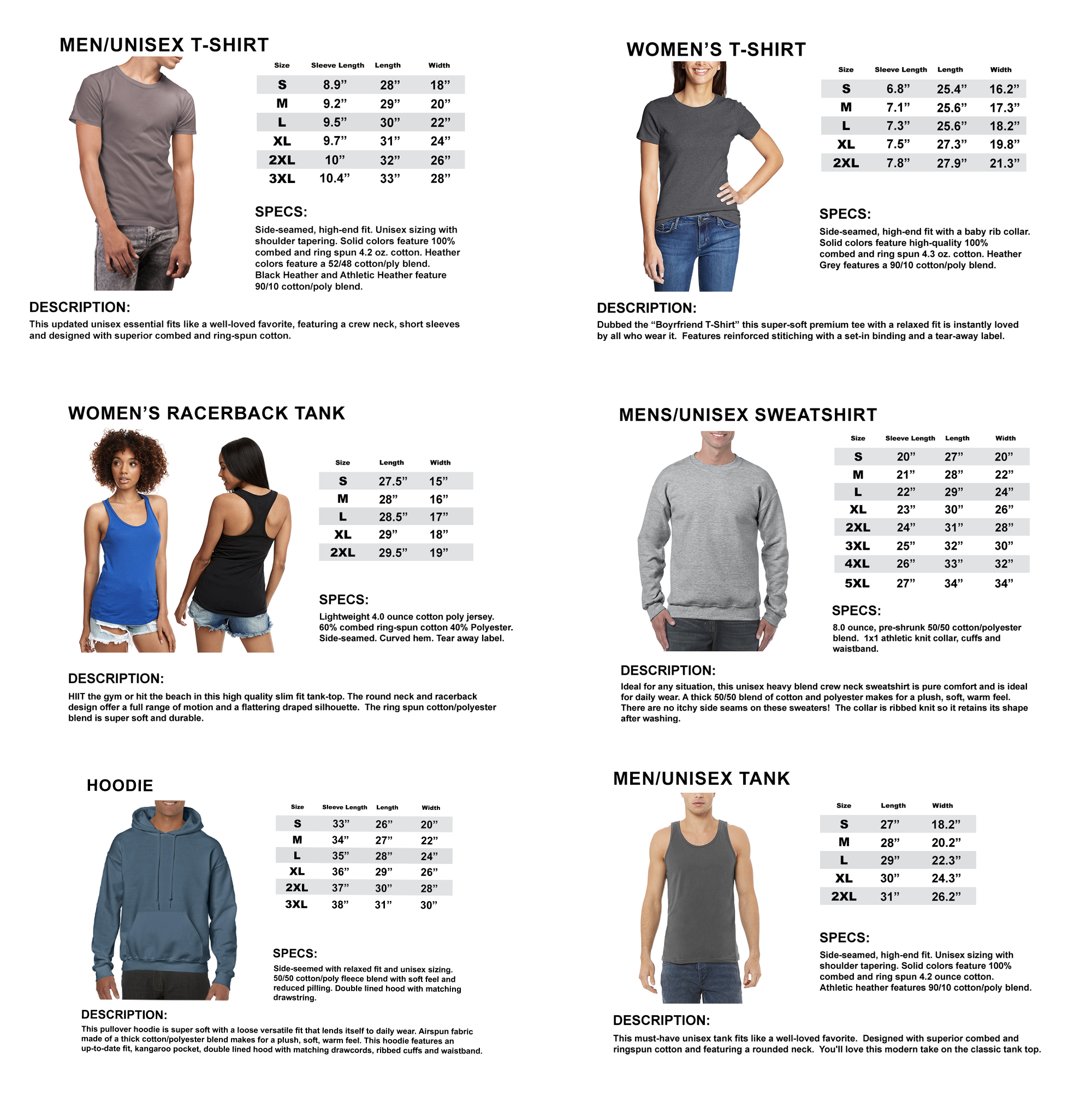 One Charlie Kilo Men's and Women's T-Shirt Sizing Chart