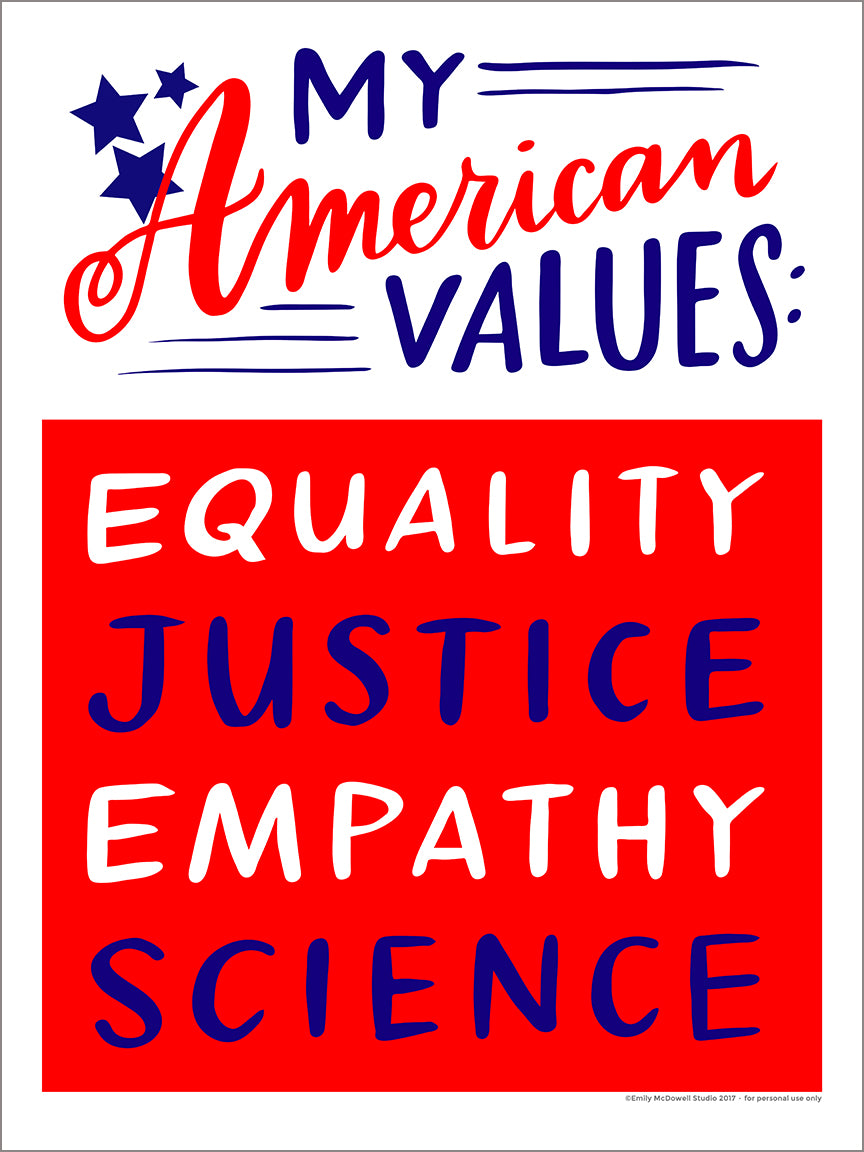 Free Women's March Download American Values Sign! Em & Friends