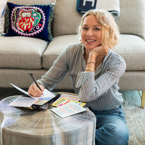 Naomi Watts with the Em and Friends Menopause Cards