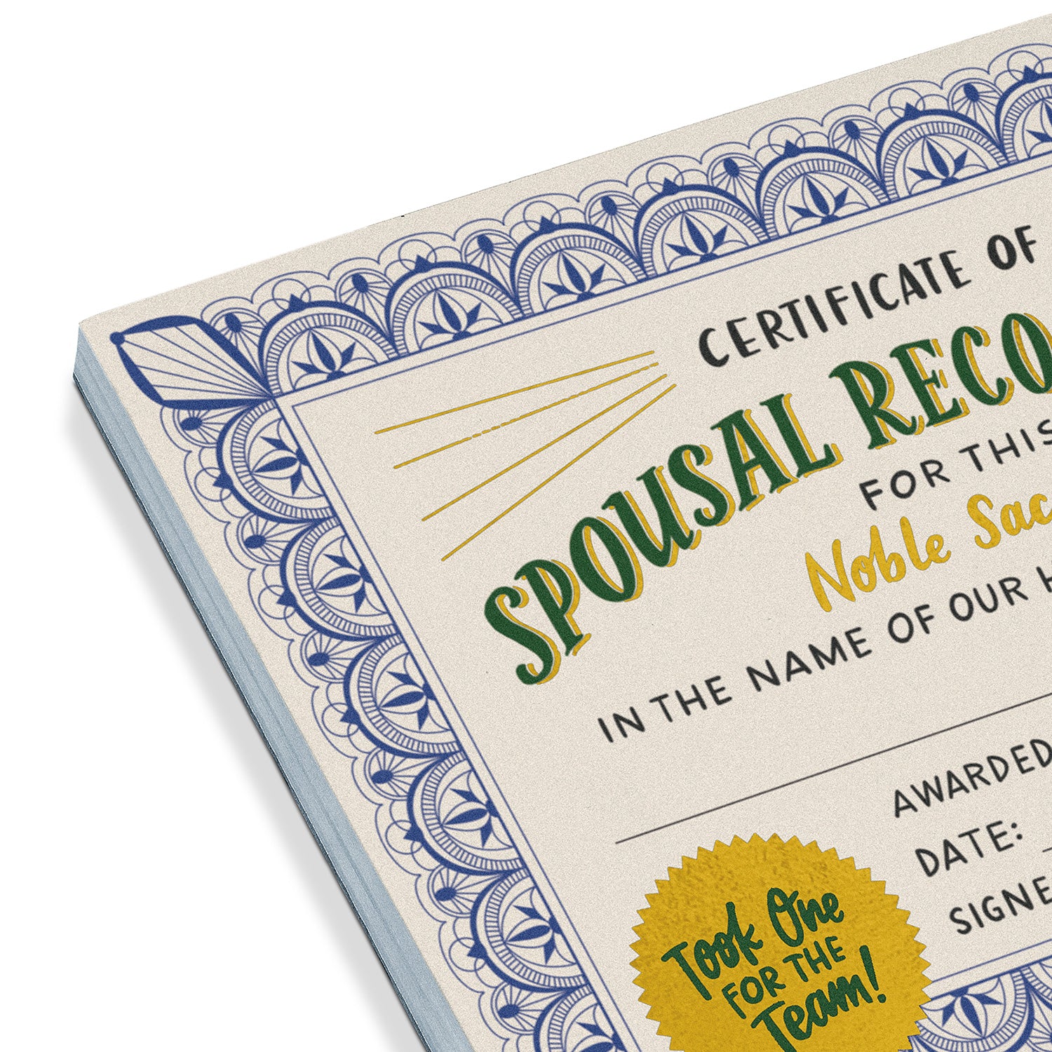 Spousal Recognition Certificate Pad (Refresh)