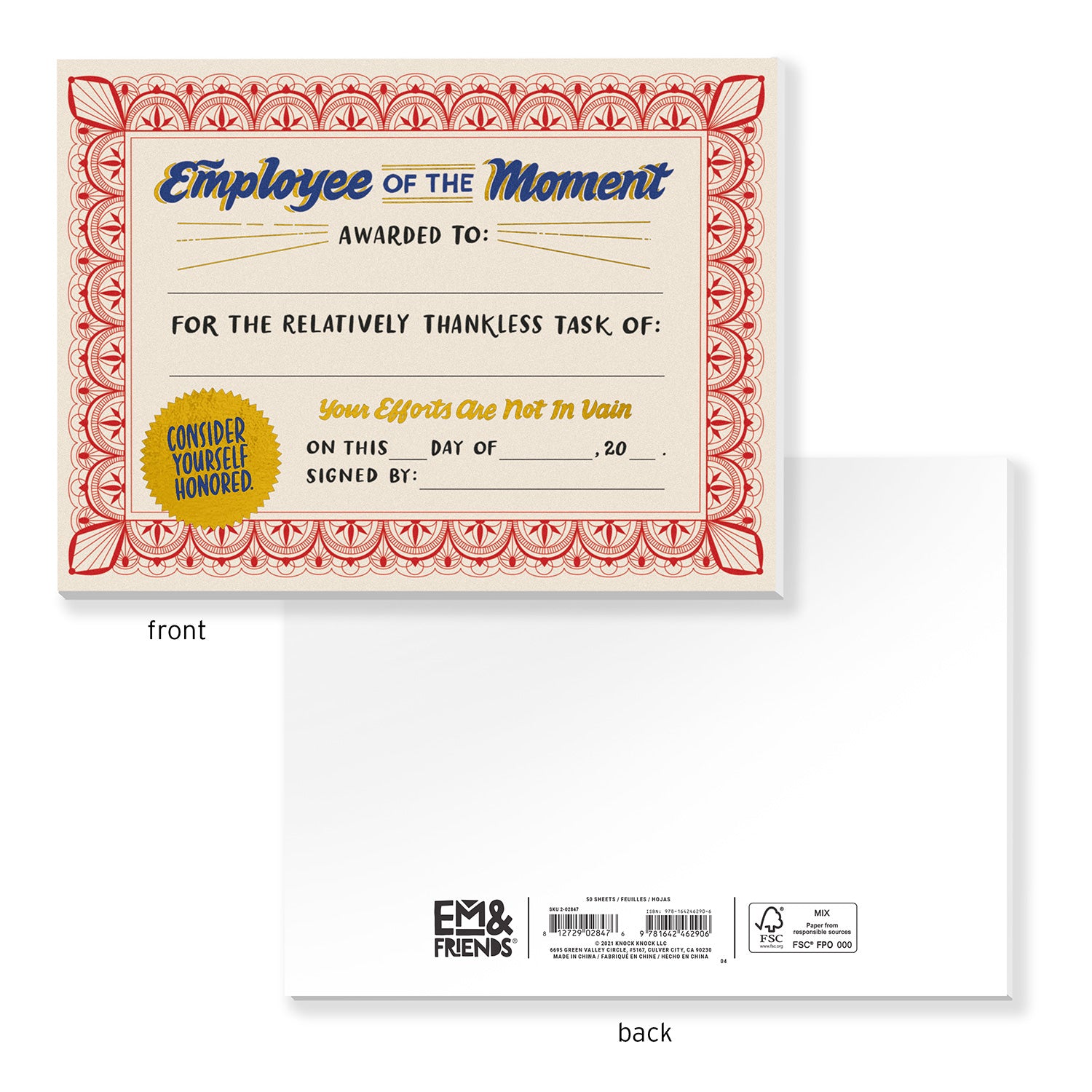 Employee Of The Moment Certificate Pad (Refresh)