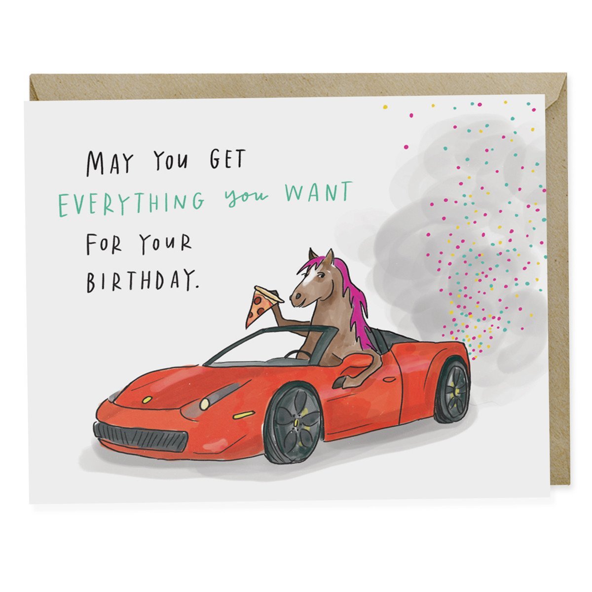 Pony Ferrari Pizza Birthday Card