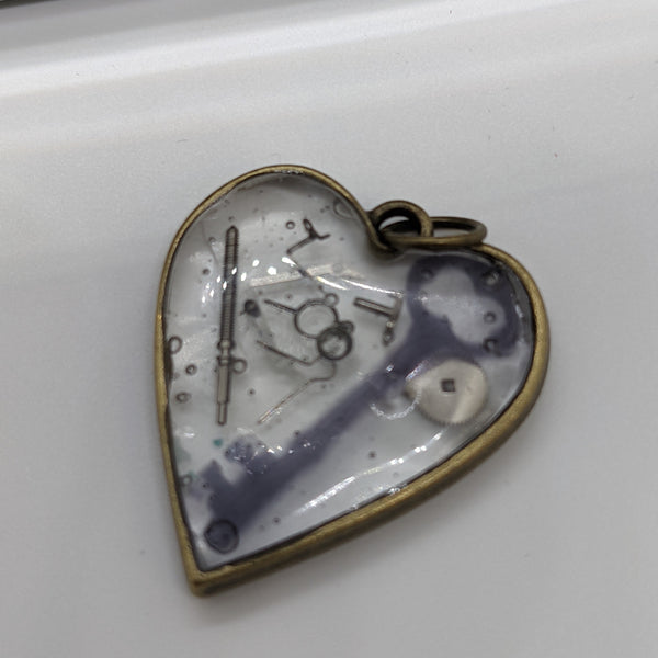 Steampunk Key Brass-Tone Heart Pendant