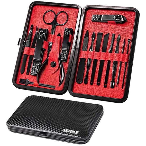 16 In 1 Stainless Steel Professional Grooming Kit with Black Leather Travel Case