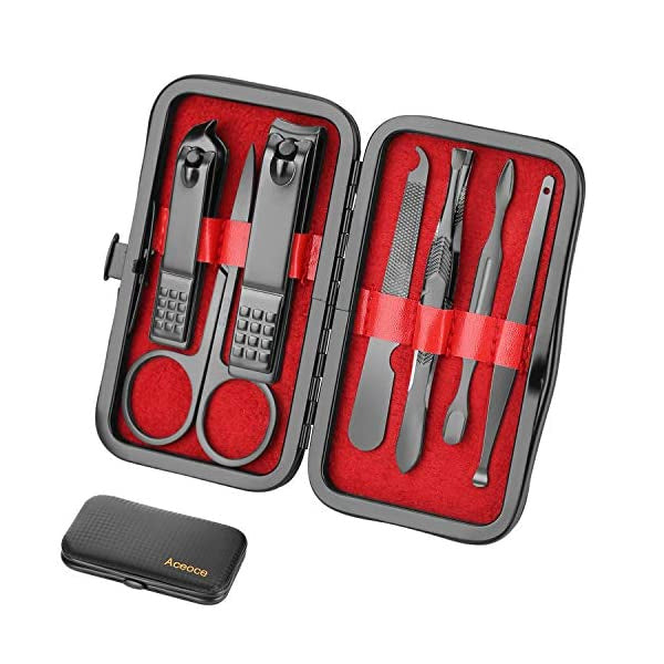 Aceoce’s 8 In 1 Stainless Steel Professional Pedicure Set Travel Grooming Kit