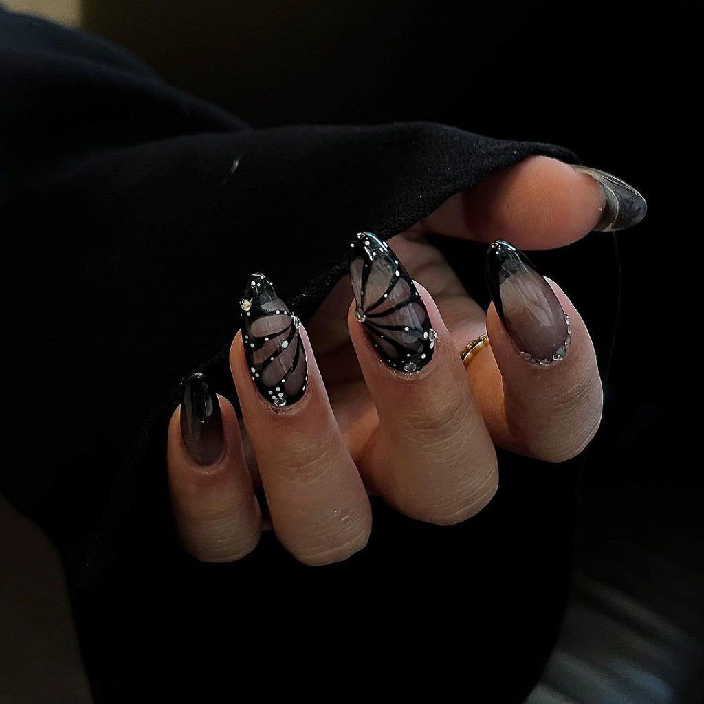Black Butterfly Baddie Nails