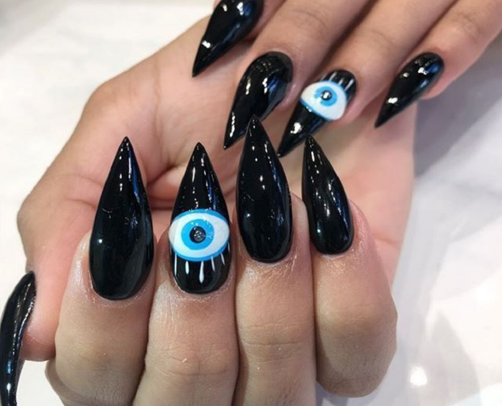 Black Pointy Nails with Evil Eyes
