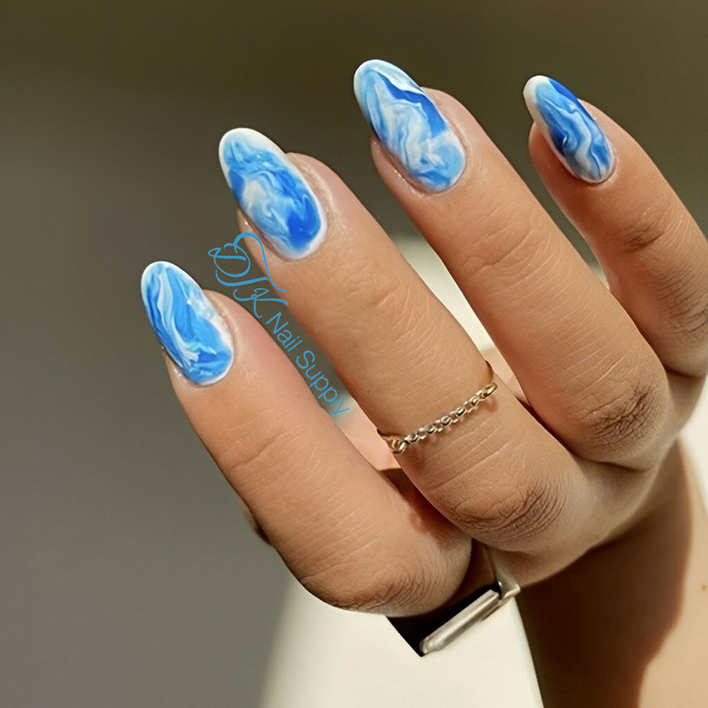 Blue Marbled Nails