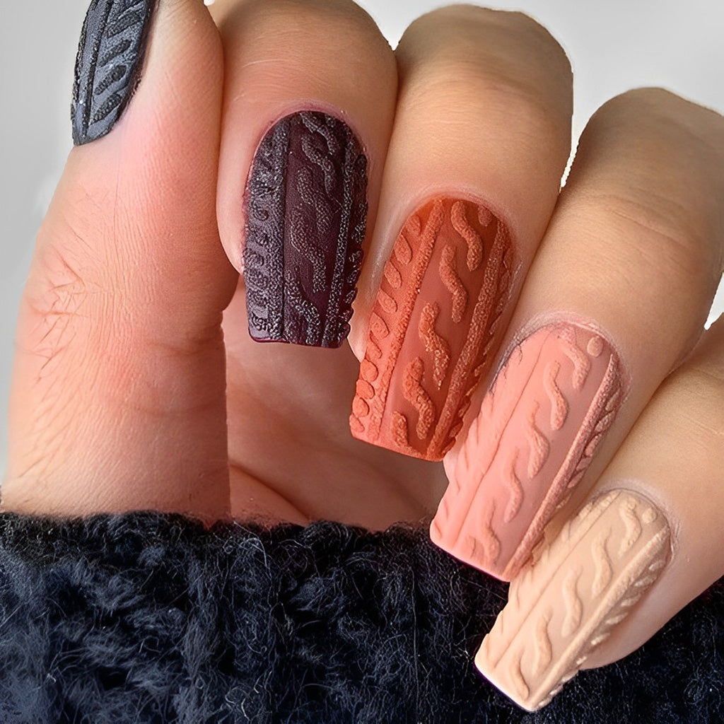Cable Knit Sweater Nails in Fall Colors