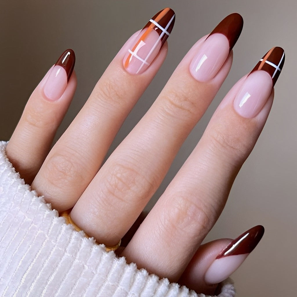Chocolate French Tips and Plaid