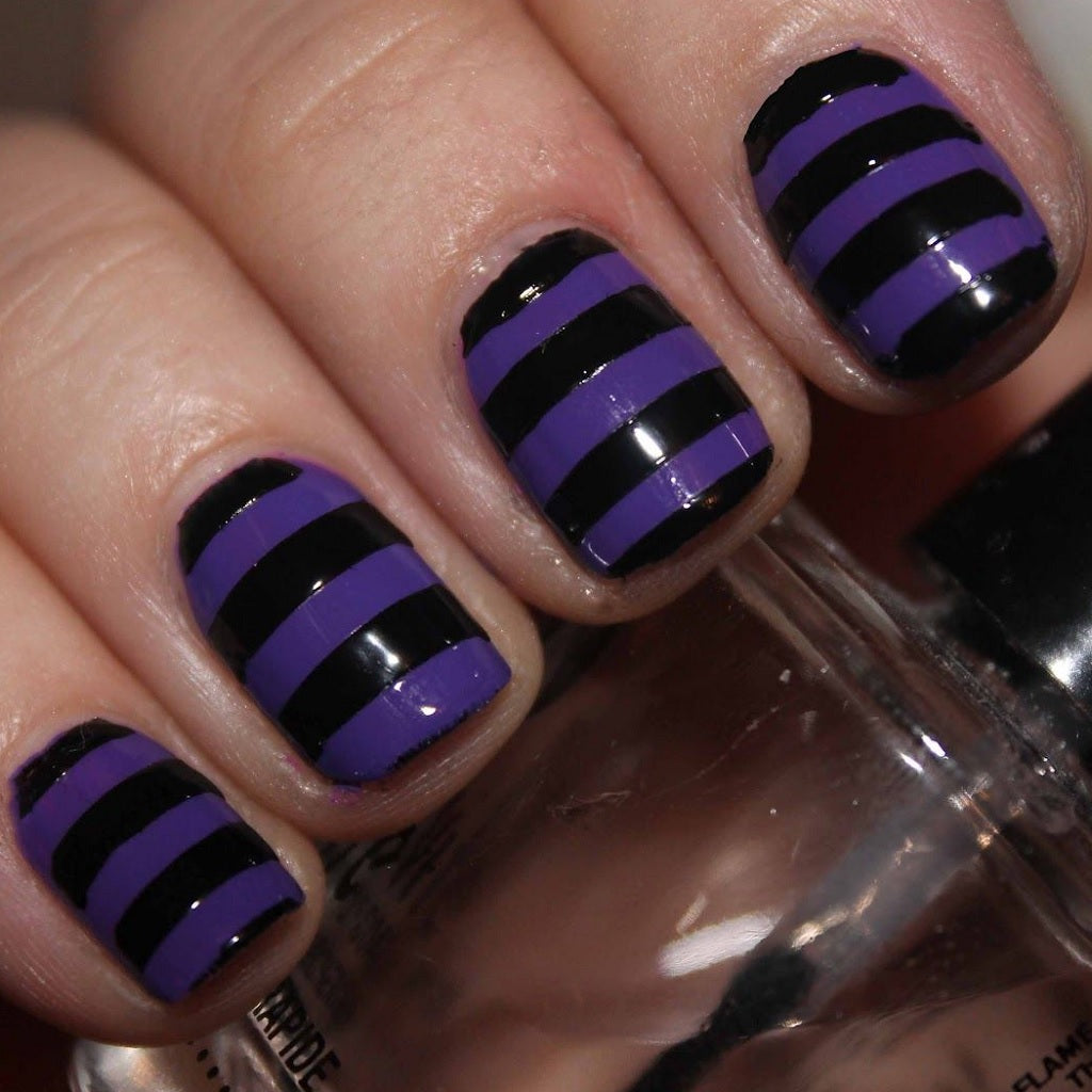 Classic Purple and Black Striped Nails
