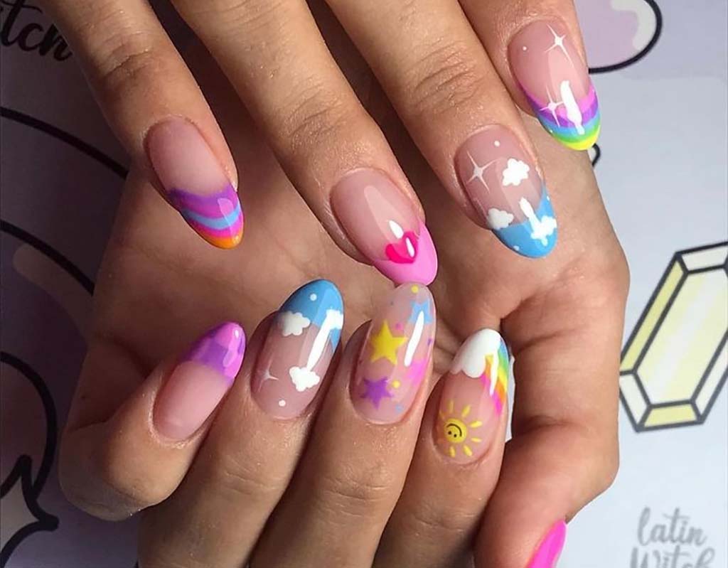 Clouds, Stars, and Rainbow Nails
