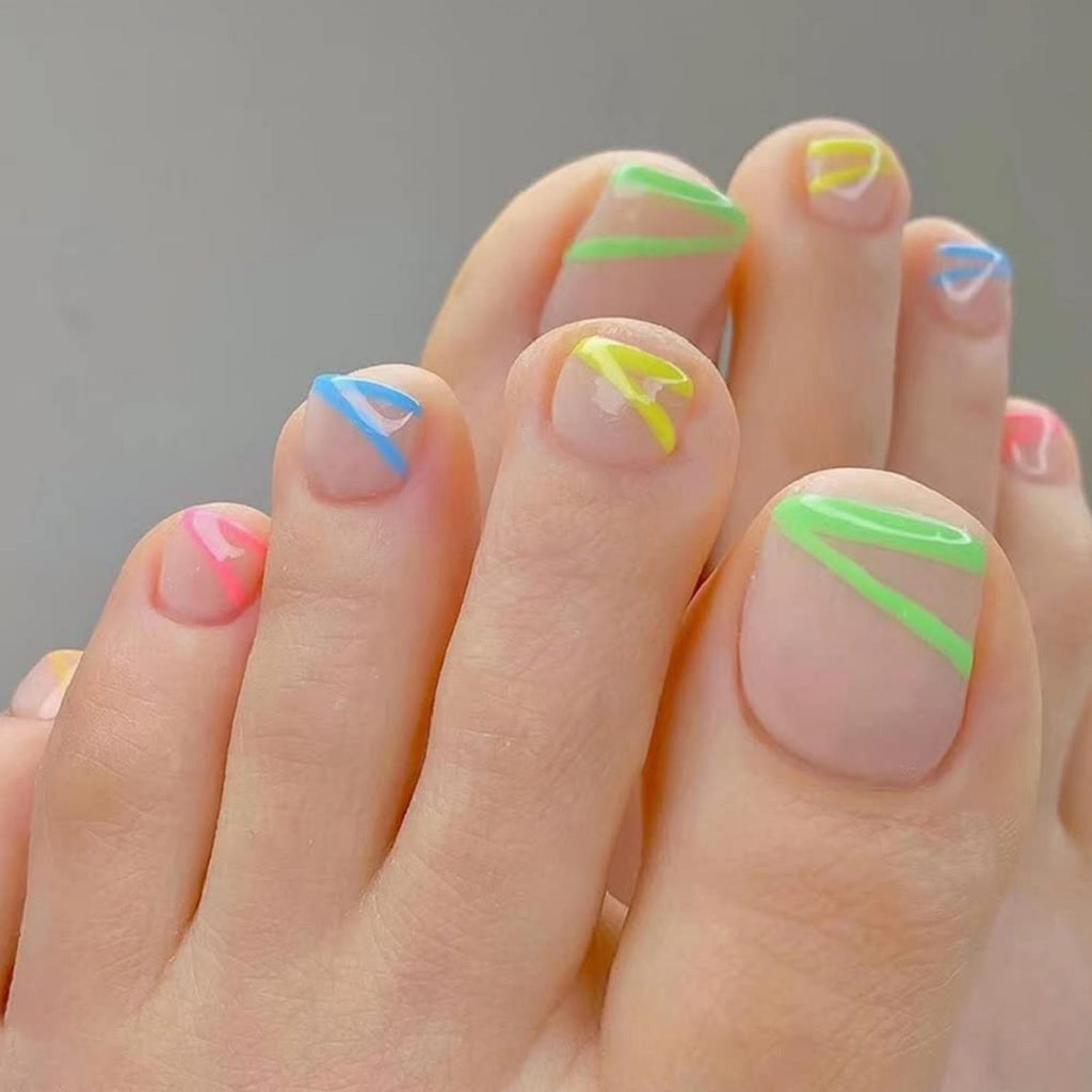 Colorful French Toes with a Geometric Design