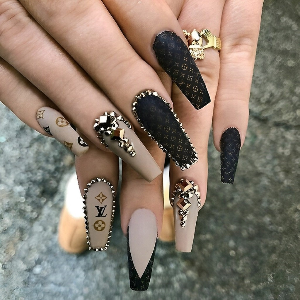Elegant Black Louis Vuitton Nails