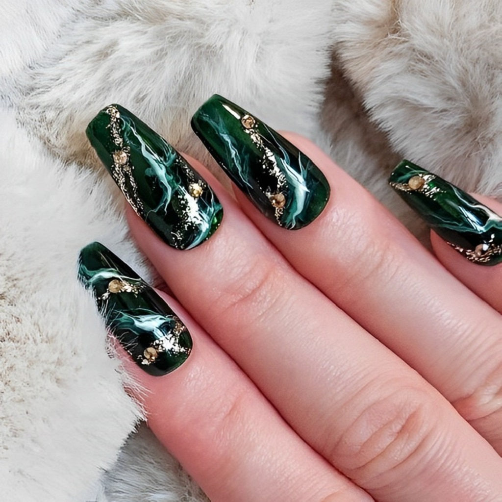 Emerald Green Marble Nails