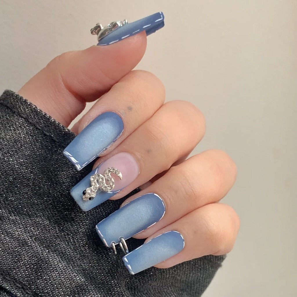 Faded Blue Denim Nails with Charms
