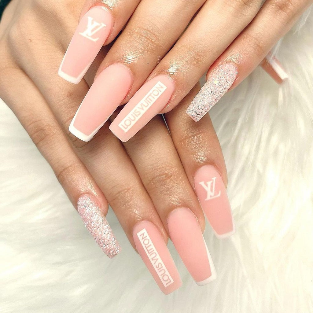 French Tips with Logos and Glitter