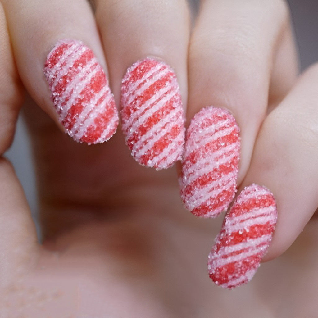 Frosted Candy Cane Nails