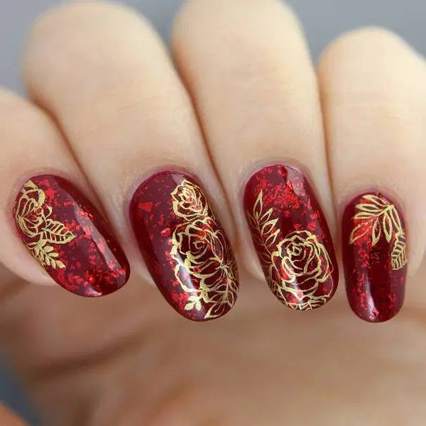 Gold and Red Nails