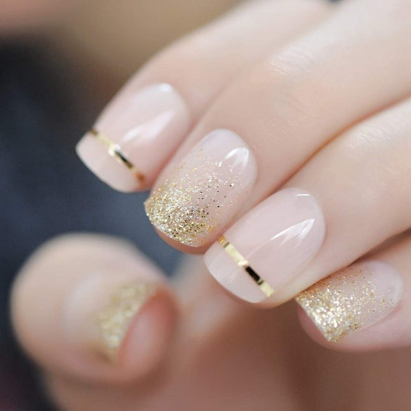 Golden Glitter Glam French Nails